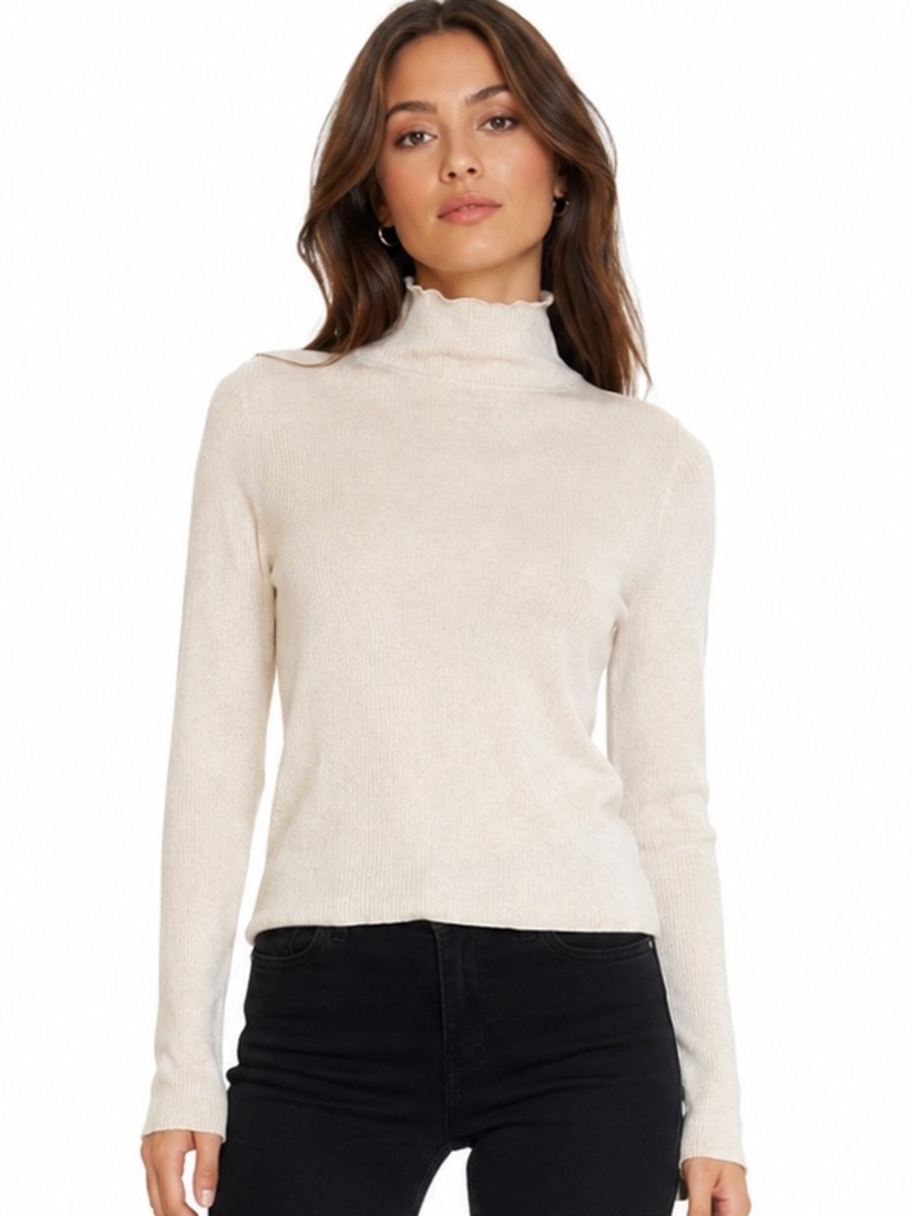 Jenni Kayne 100% merino wool Cream Turtleneck ribbed Sweater